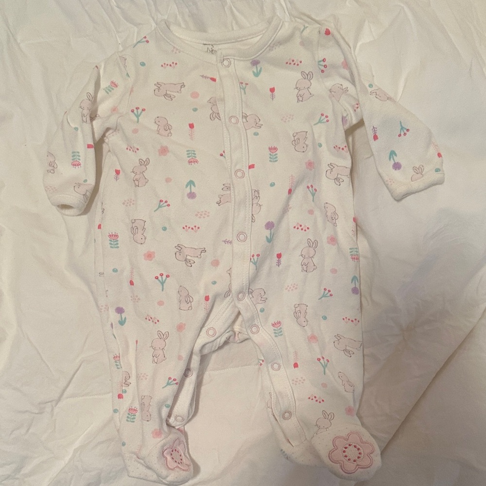 Rene Rofe White and Pink Animal Print Footie